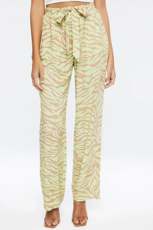 Belted Zebra Print High-Rise Pants