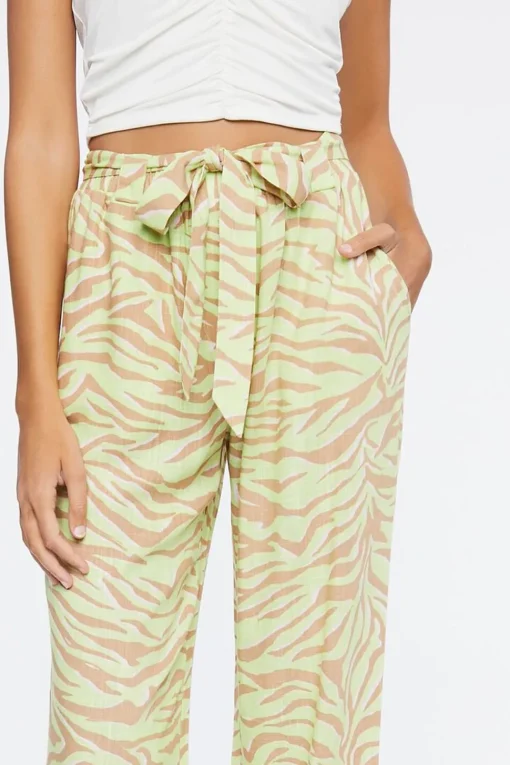 Belted Zebra Print High-Rise Pants