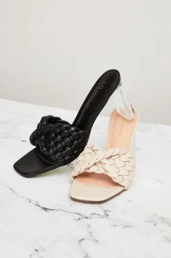 Braided Faux Leather Lucite Heels
