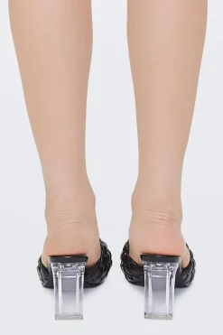Braided Faux Leather Lucite Heels