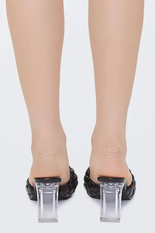Braided Faux Leather Lucite Heels