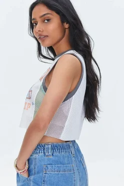 Brooklyn Graphic Mesh Jersey Crop Top