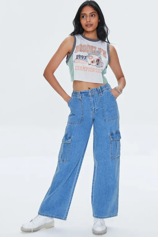 Brooklyn Graphic Mesh Jersey Crop Top