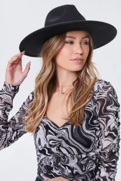 Brushed Faux Leather-Trim Fedora