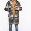 Brushed Plaid Longline Coat