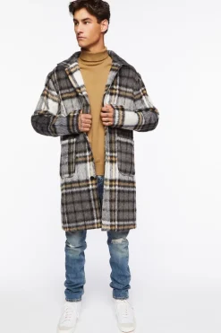 Brushed Plaid Longline Coat