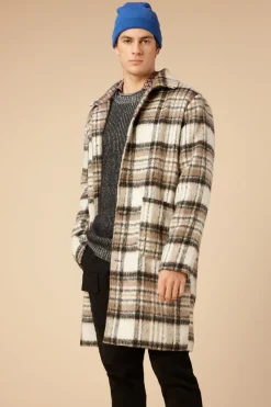 Brushed Plaid Longline Coat