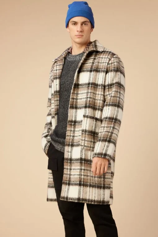 Brushed Plaid Longline Coat