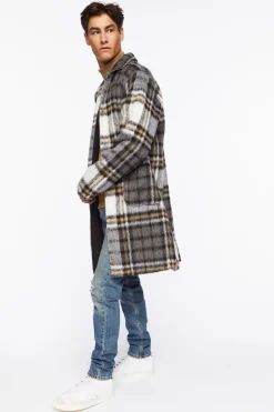 Brushed Plaid Longline Coat