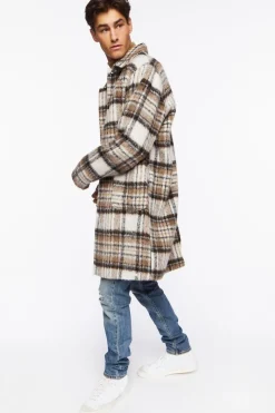 Brushed Plaid Longline Coat