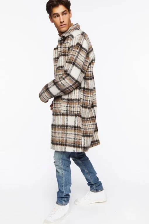 Brushed Plaid Longline Coat