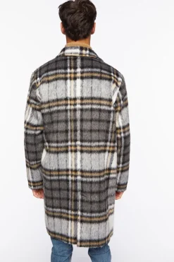 Brushed Plaid Longline Coat