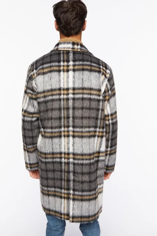 Brushed Plaid Longline Coat