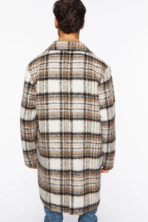 Brushed Plaid Longline Coat