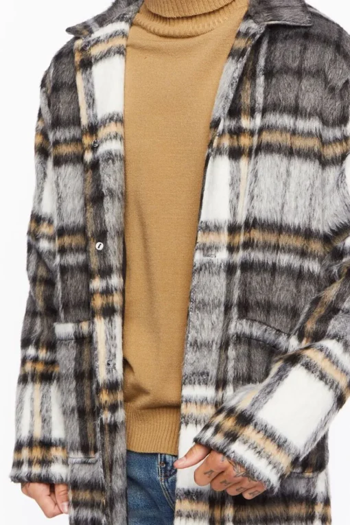 Brushed Plaid Longline Coat