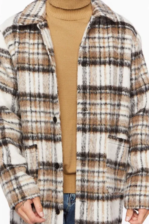 Brushed Plaid Longline Coat