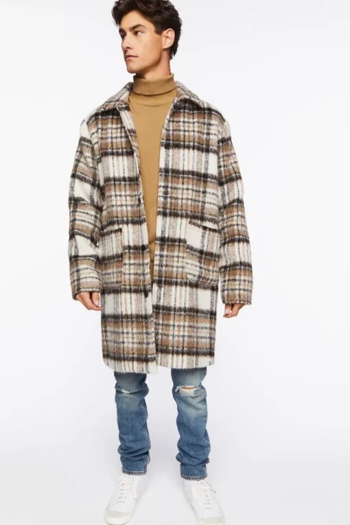 Brushed Plaid Longline Coat