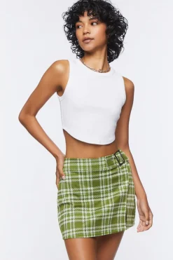 Buckled Plaid Mini Skirt