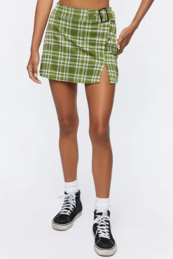 Buckled Plaid Mini Skirt