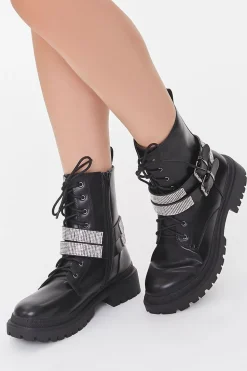 Buckled Rhinestone Combat Booties