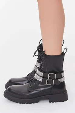 Buckled Rhinestone Combat Booties