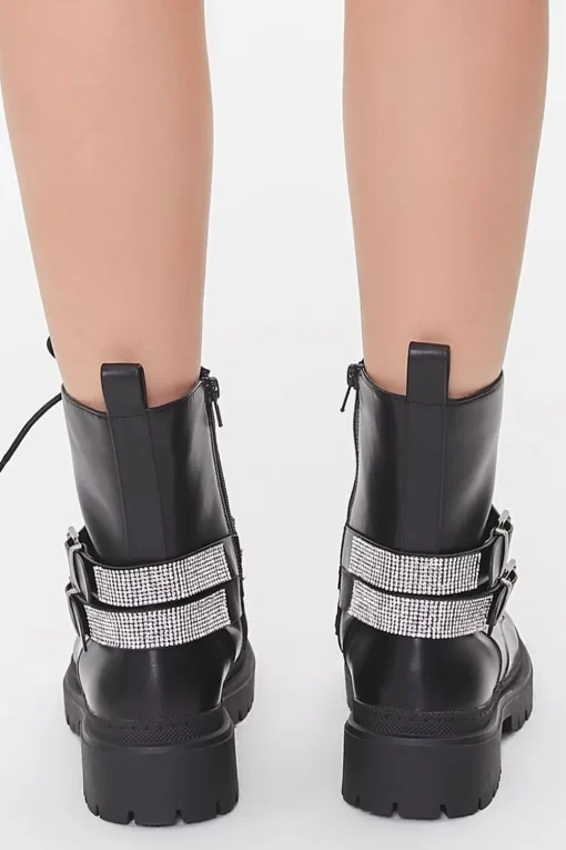 Buckled Rhinestone Combat Booties