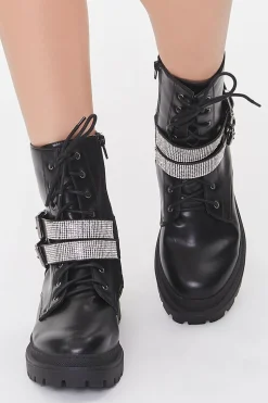 Buckled Rhinestone Combat Booties