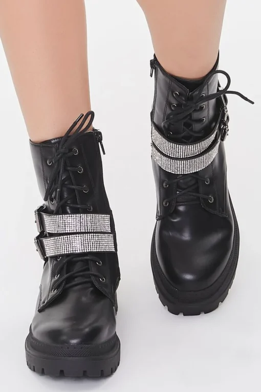 Buckled Rhinestone Combat Booties