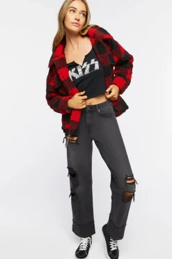 Buffalo Plaid Faux Shearling Coat