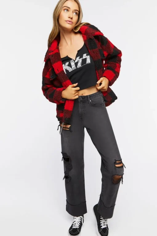 Buffalo Plaid Faux Shearling Coat
