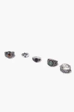 Burnished Faux Stone Ring Set