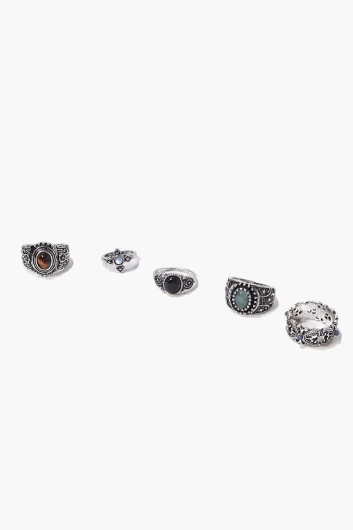 Burnished Faux Stone Ring Set