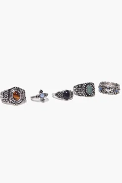 Burnished Faux Stone Ring Set