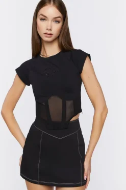 Bustier Embroidered Butterfly Crop Top