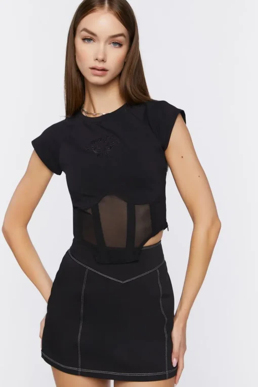Bustier Embroidered Butterfly Crop Top