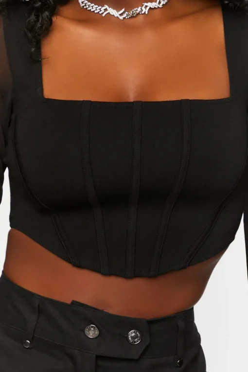Bustier Long-Sleeve Crop Top