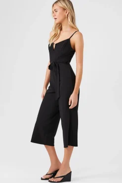 Bustier Split-Neck Tie Jumpsuit