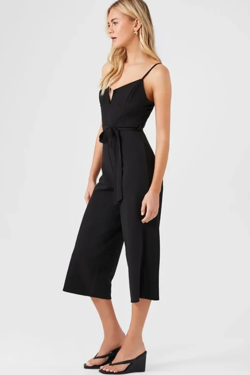 Bustier Split-Neck Tie Jumpsuit