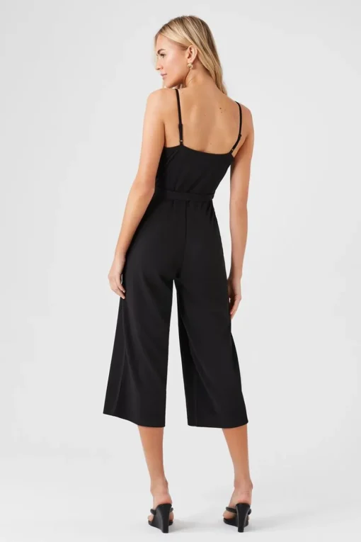 Bustier Split-Neck Tie Jumpsuit