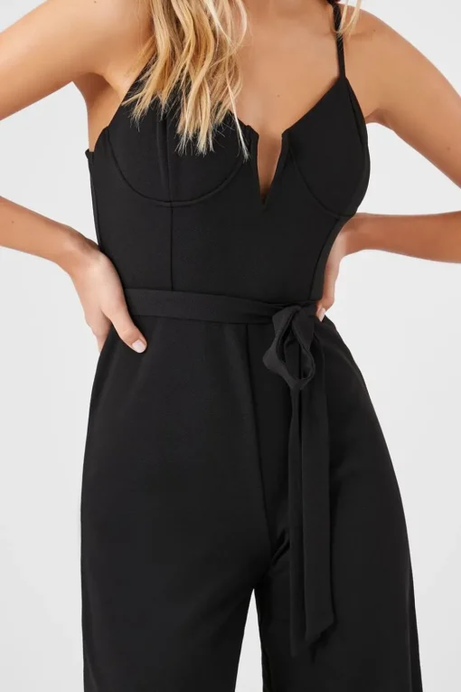 Bustier Split-Neck Tie Jumpsuit