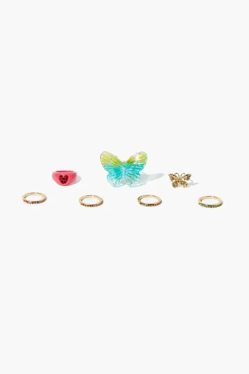 Butterfly & Cocktail Ring Set