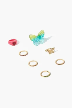 Butterfly & Cocktail Ring Set