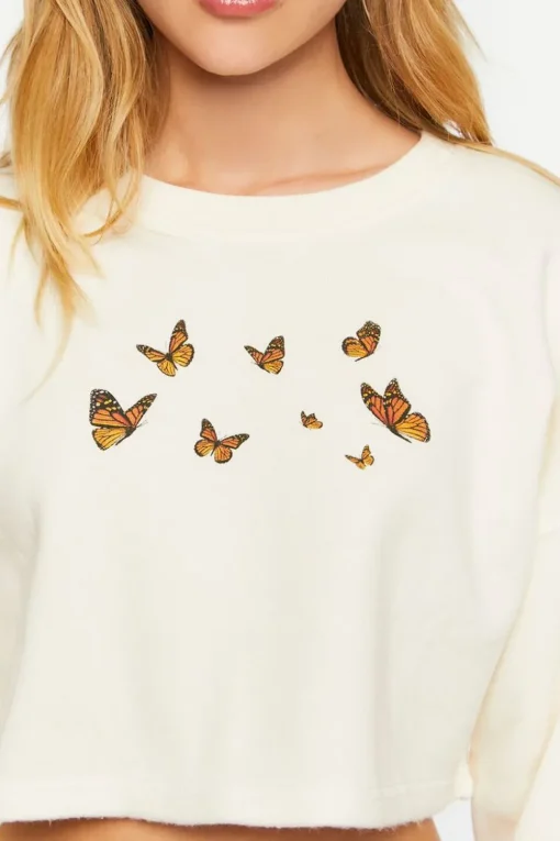 Butterfly Graphic Cropped Pullover