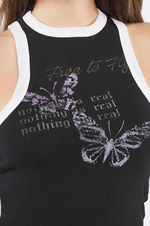 Butterfly Graphic Cropped Tank Top