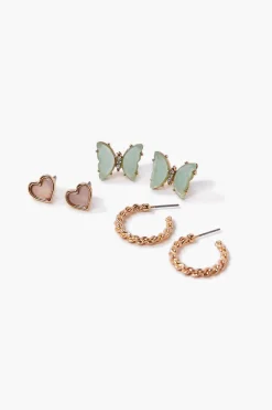 Butterfly Stud & Hoop Earring Set