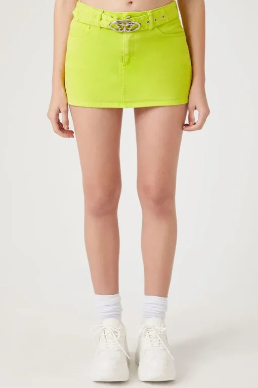 Butterfly-Belted Twill Mini Skirt