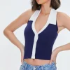 Button-Down Halter Crop Top