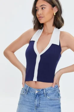 Button-Down Halter Crop Top