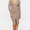 Button-Front Sweater Midi Dress
