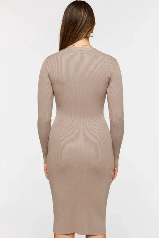 Button-Front Sweater Midi Dress
